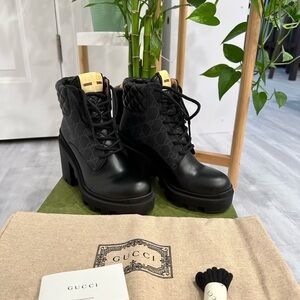 Authentic Gucci Black Lace-Up Women's Boots
